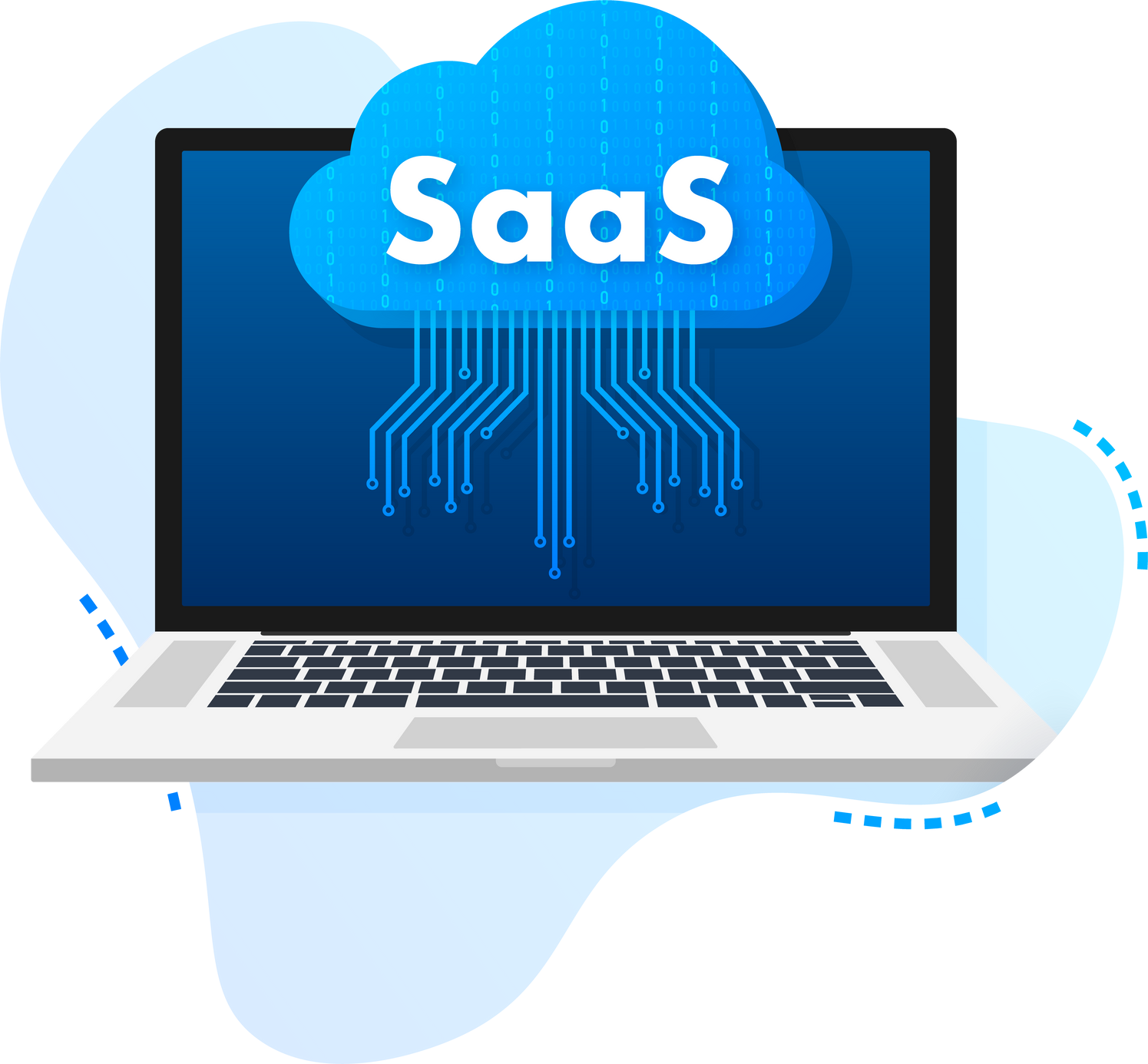 SaaS - Software as a service. Cloud sevice, synchronize. Vector illustration.